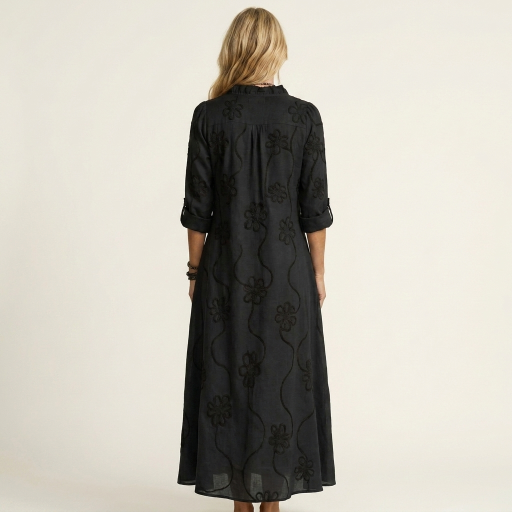 Maxi Robe Brodée en Coton-Lin