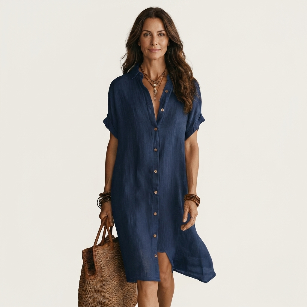 Robe Chemise Midi en Coton-Lin