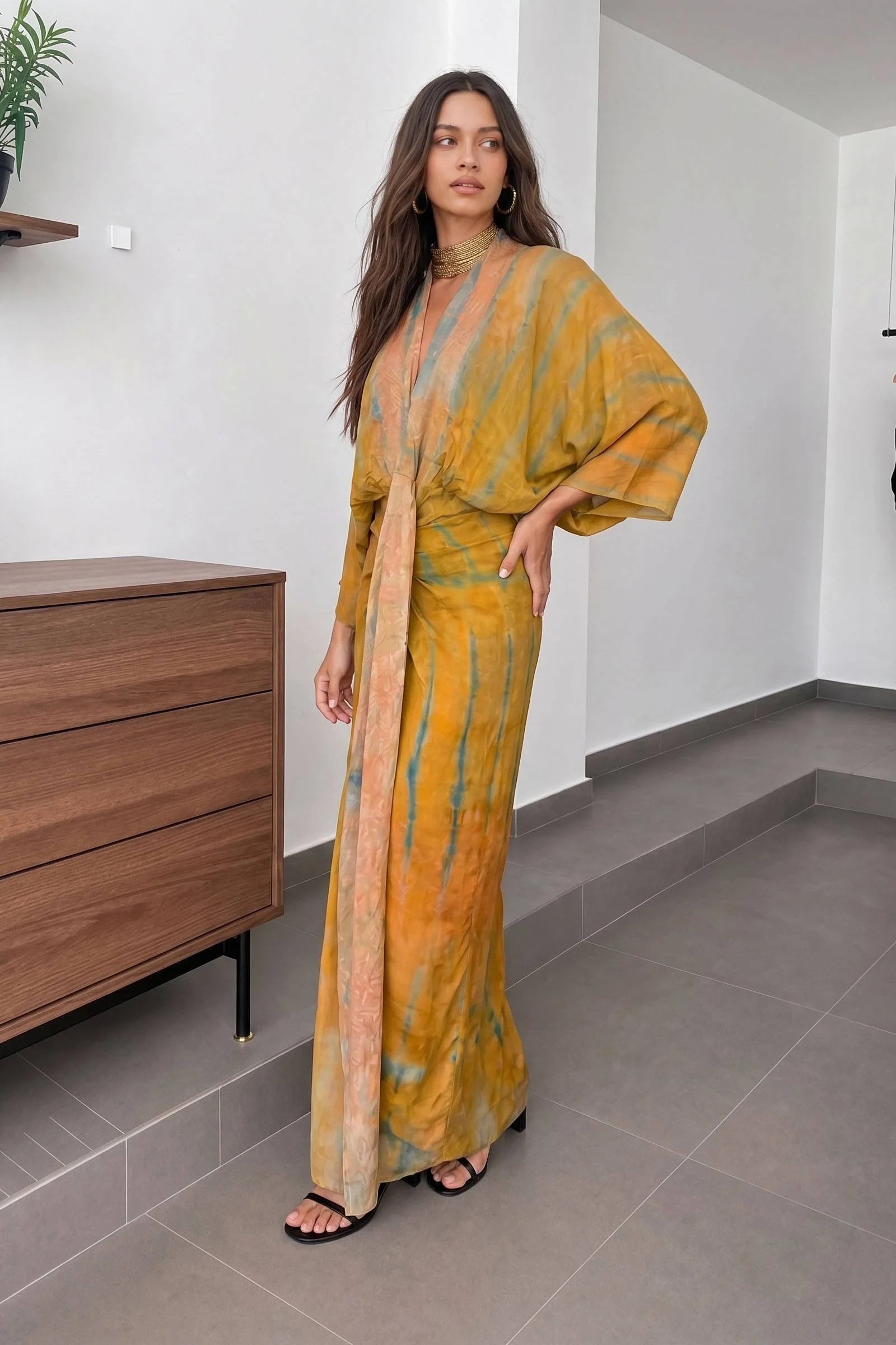 Kimono-Style Printed Robe