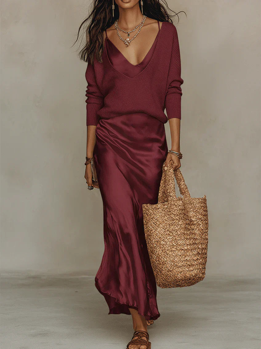 Élégante robe midi en satin