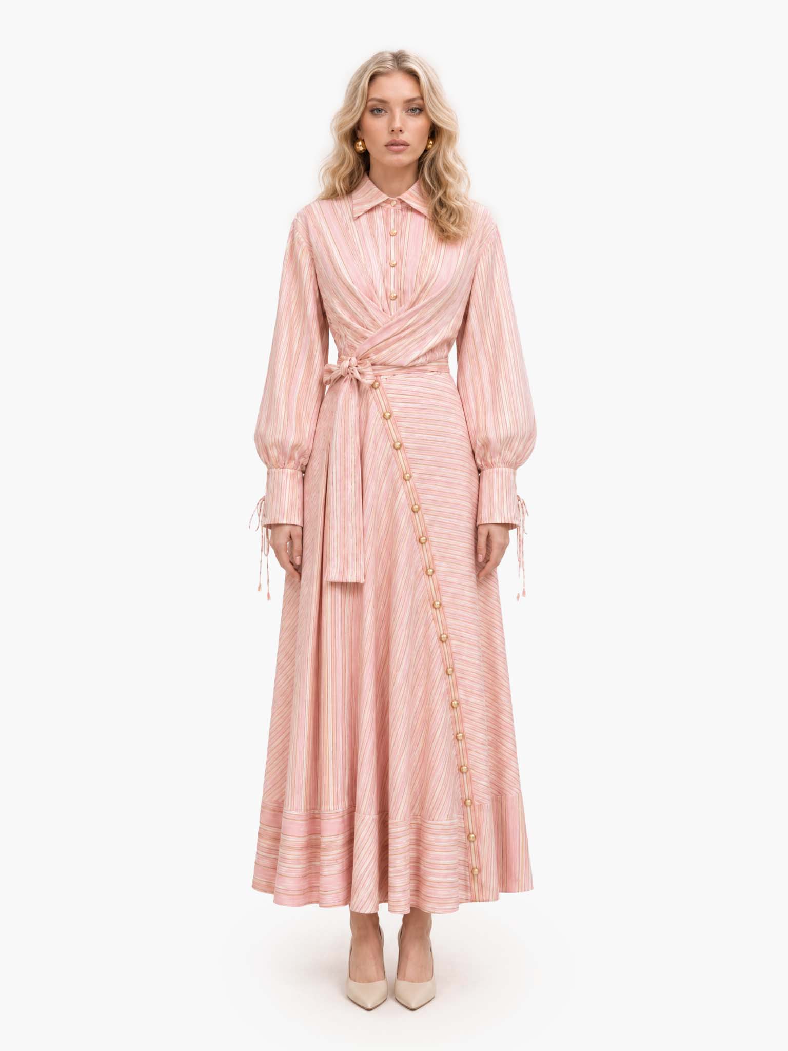 Robe maxi rose ceinturée