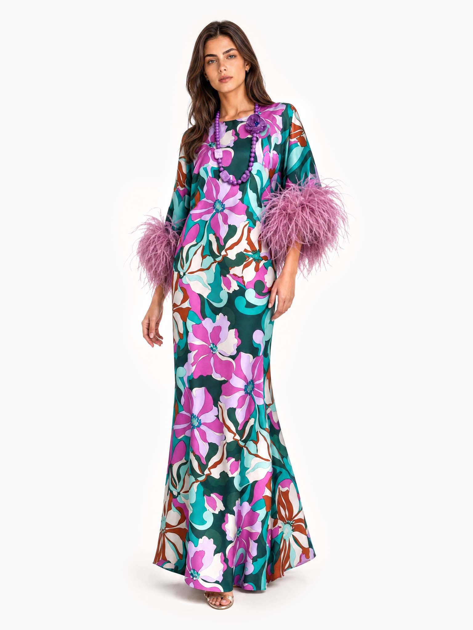 Robe maxi satinée fleurie