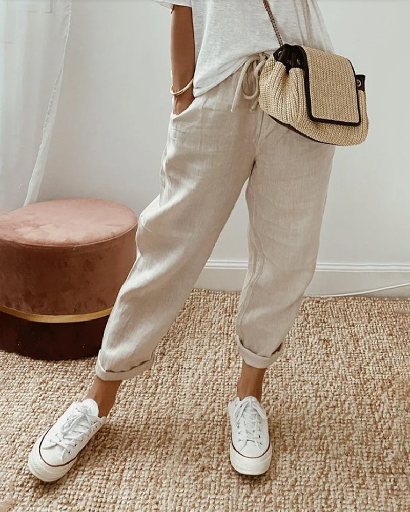 Pantalon Décontracté Élégant à Taille Haute