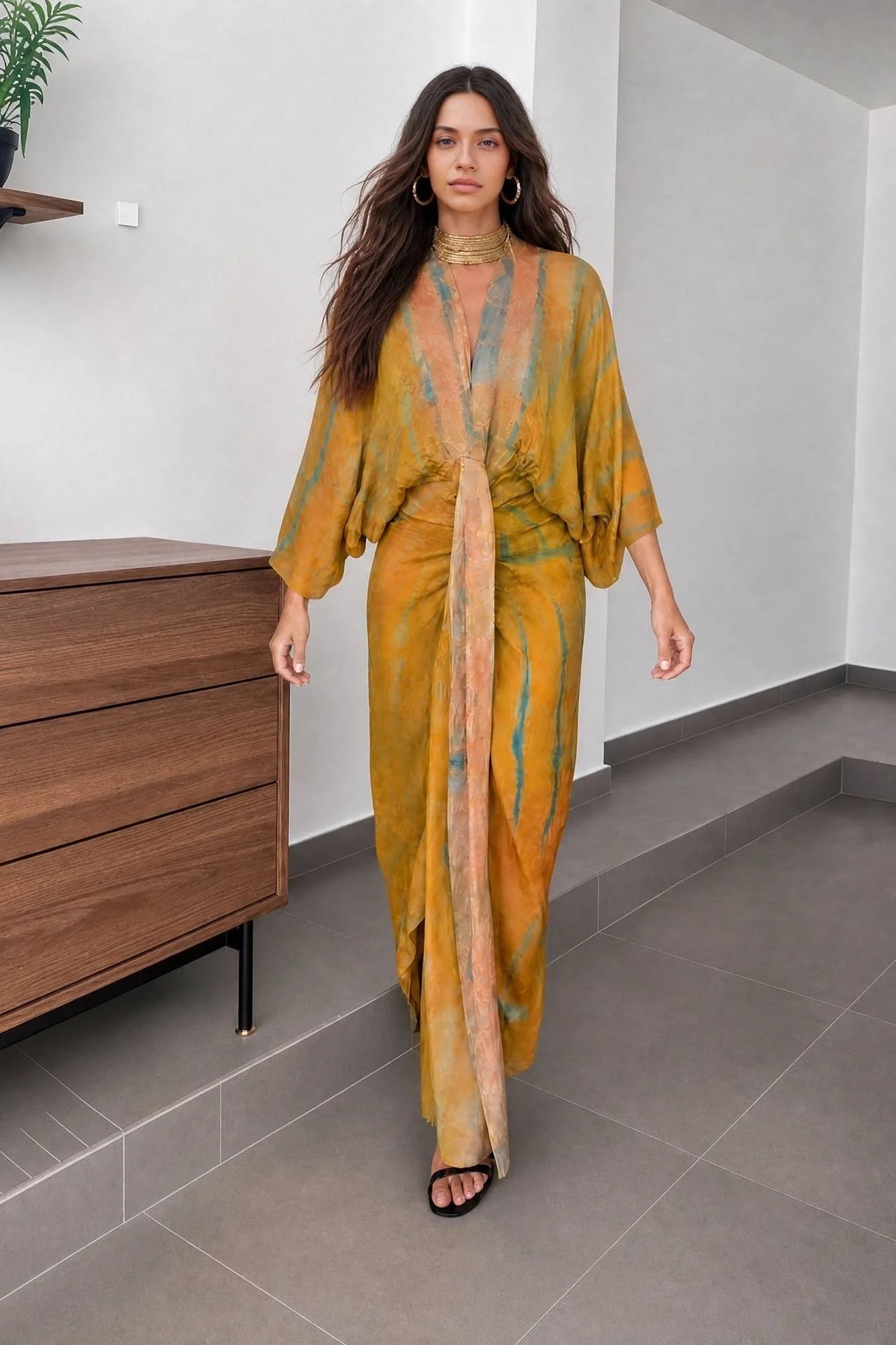 Kimono-Style Printed Robe