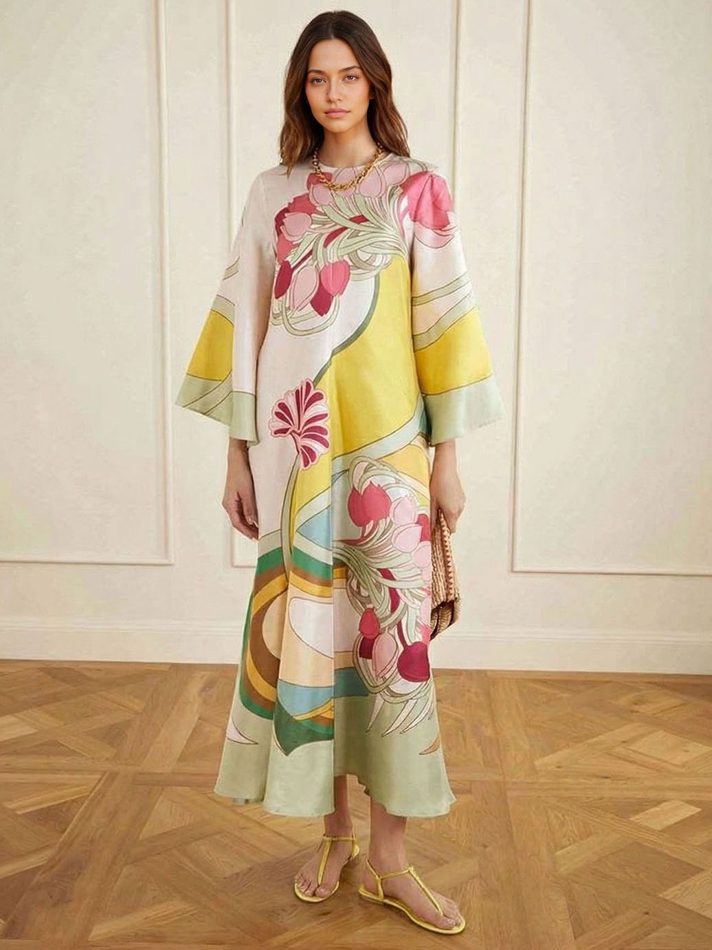 Robe maxi satinée fleurie