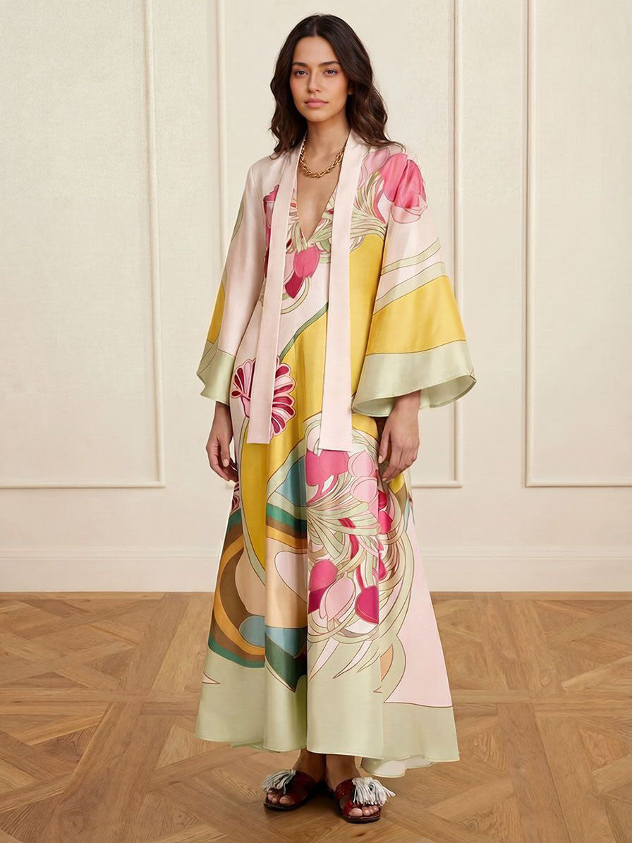 Robe maxi satinée fleurie
