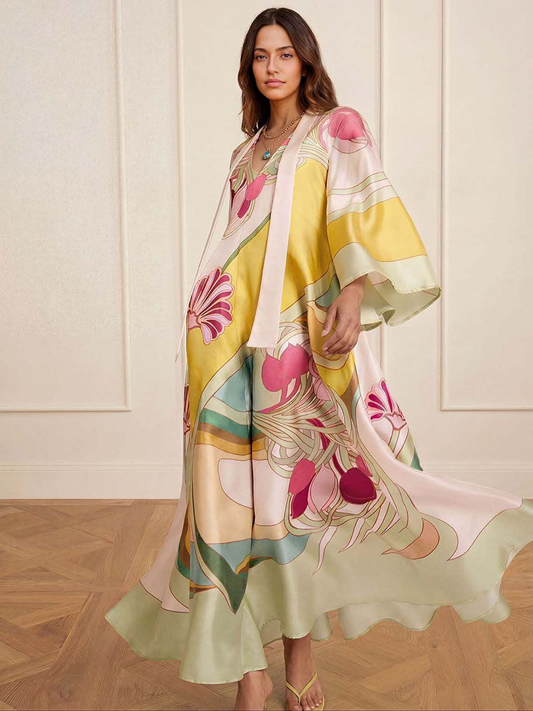Robe maxi satinée fleurie