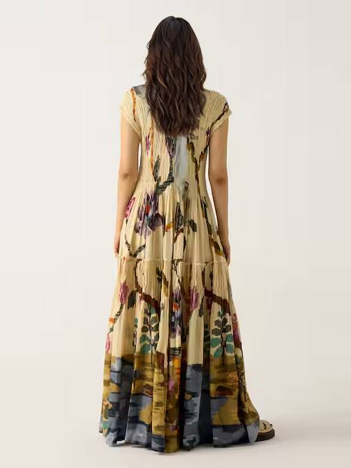Robe maxi plissée imprimée