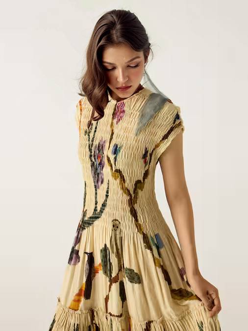Robe maxi plissée imprimée