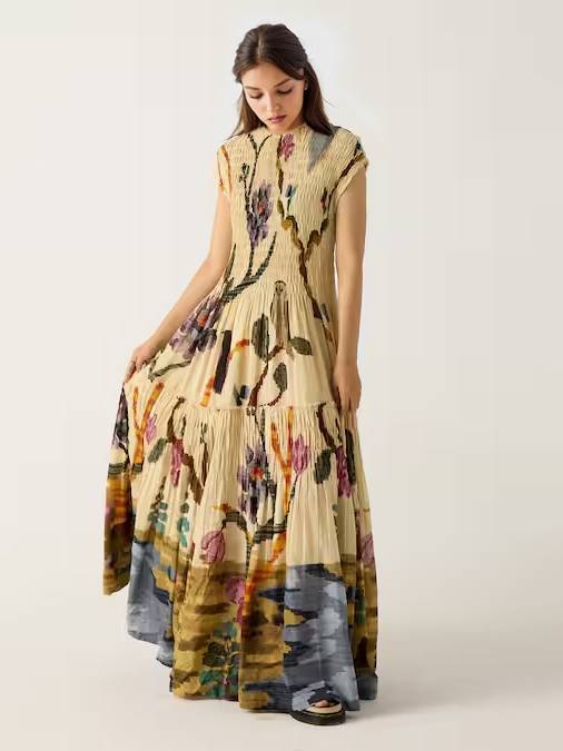 Robe maxi plissée imprimée