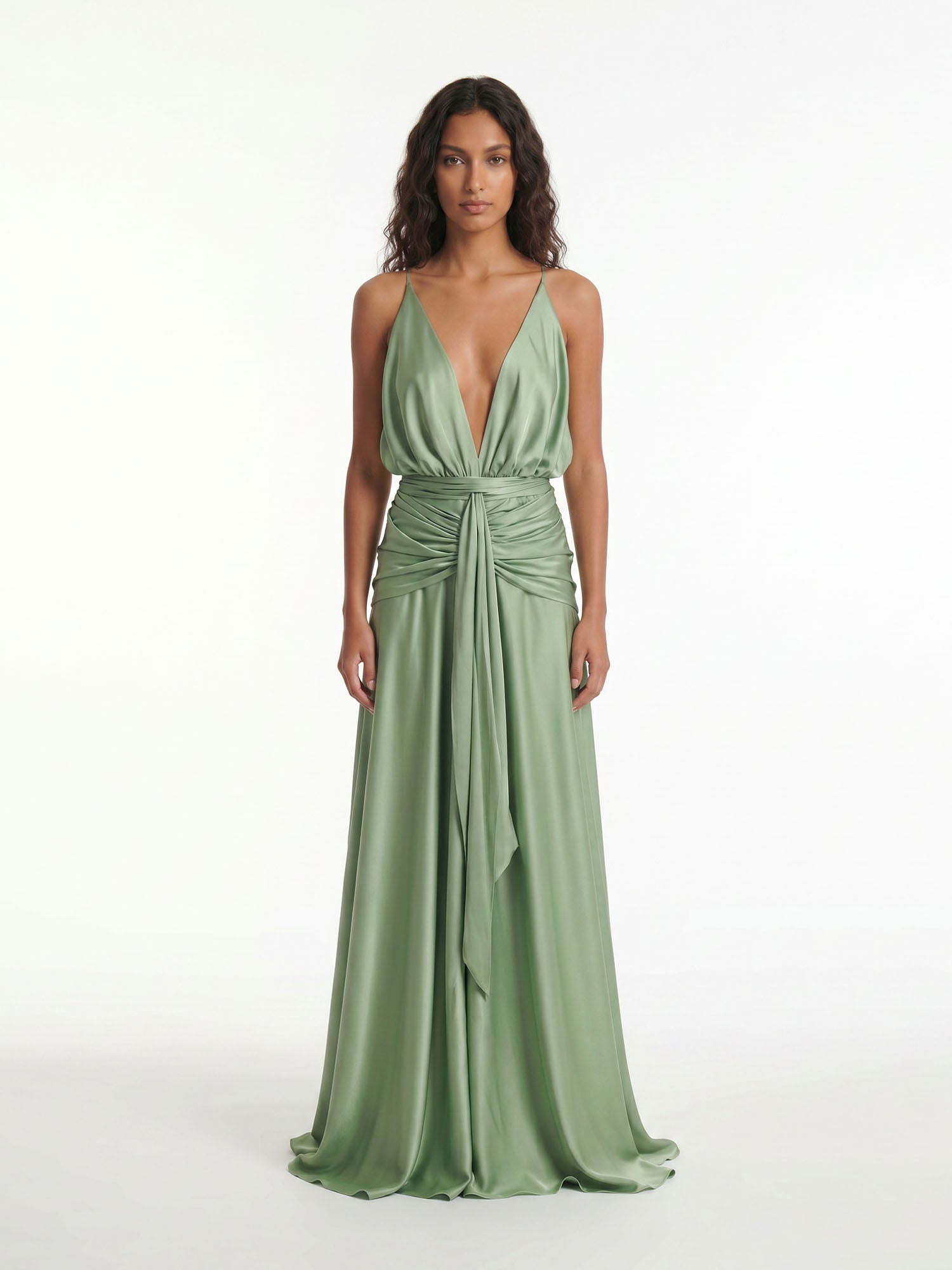 Sage Drape Halter Maxi Wrap Robe