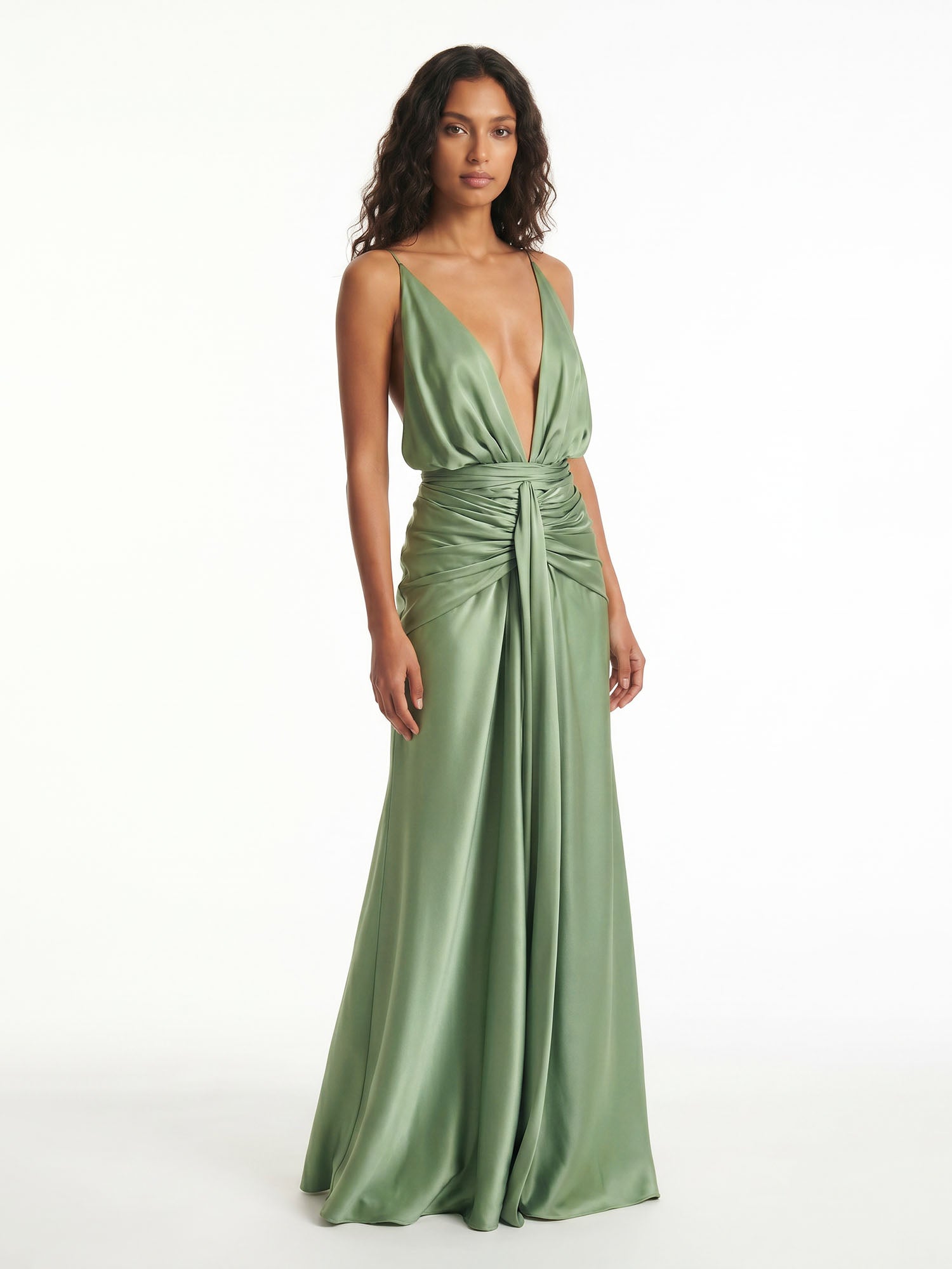 Sage Drape Halter Maxi Wrap Robe