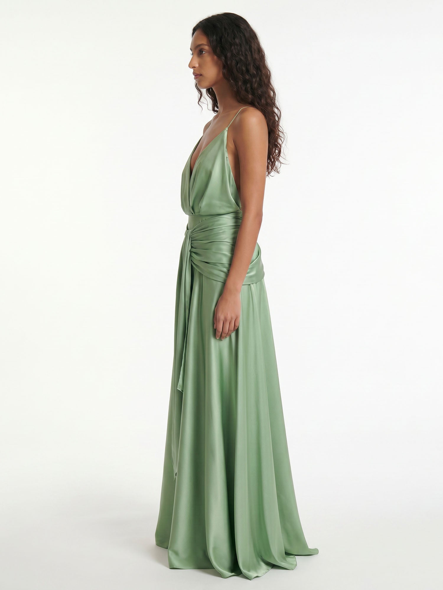 Sage Drape Halter Maxi Wrap Robe