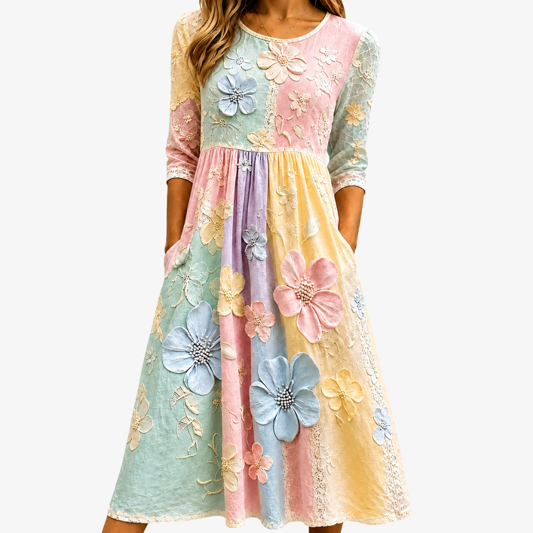 Robe Midi Pastel à Poches Jardin