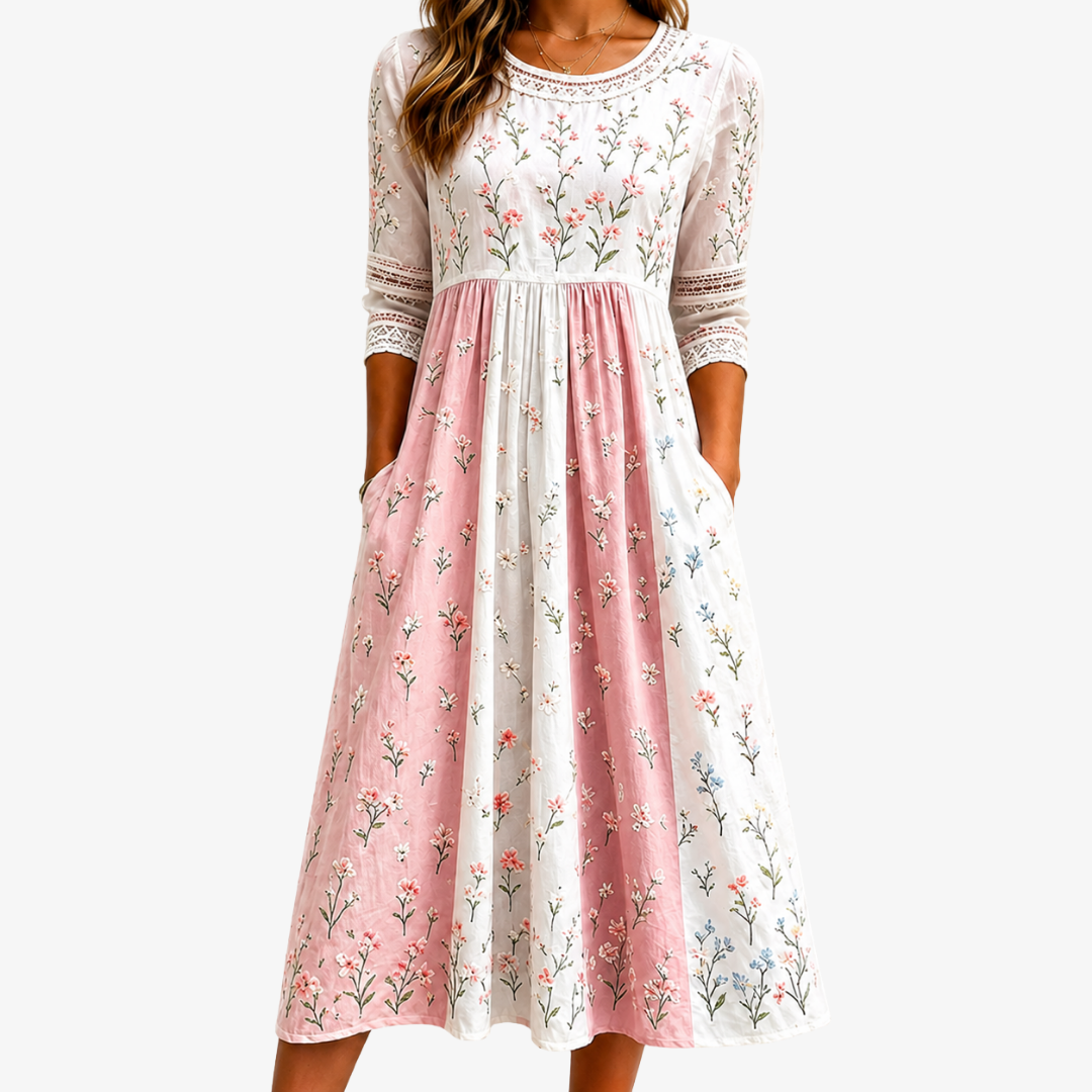 Robe Midi Patchwork Blush Meadow avec Poches