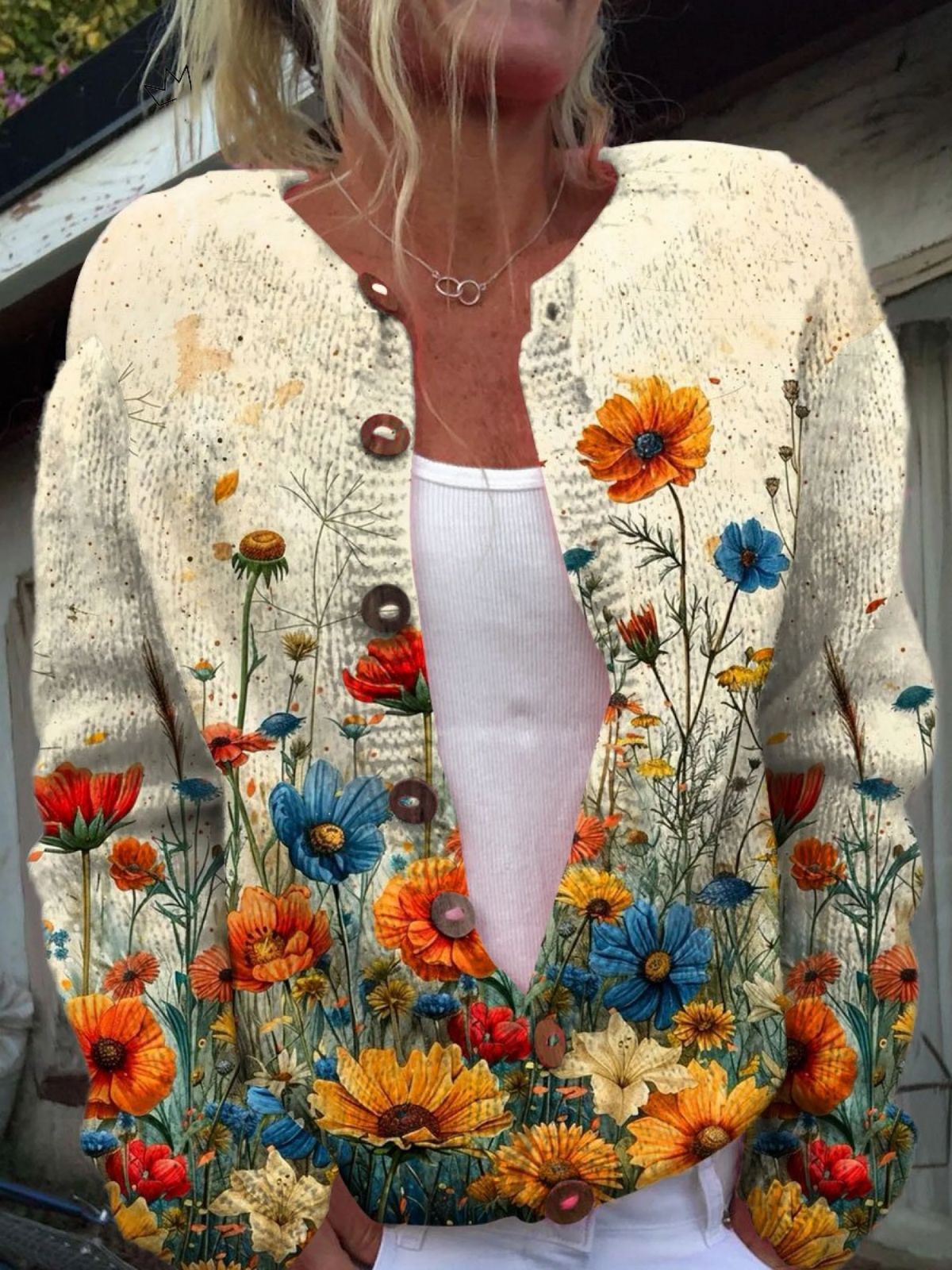 Tansy™ | Cardigan en Maille à Motif Floral Rétro