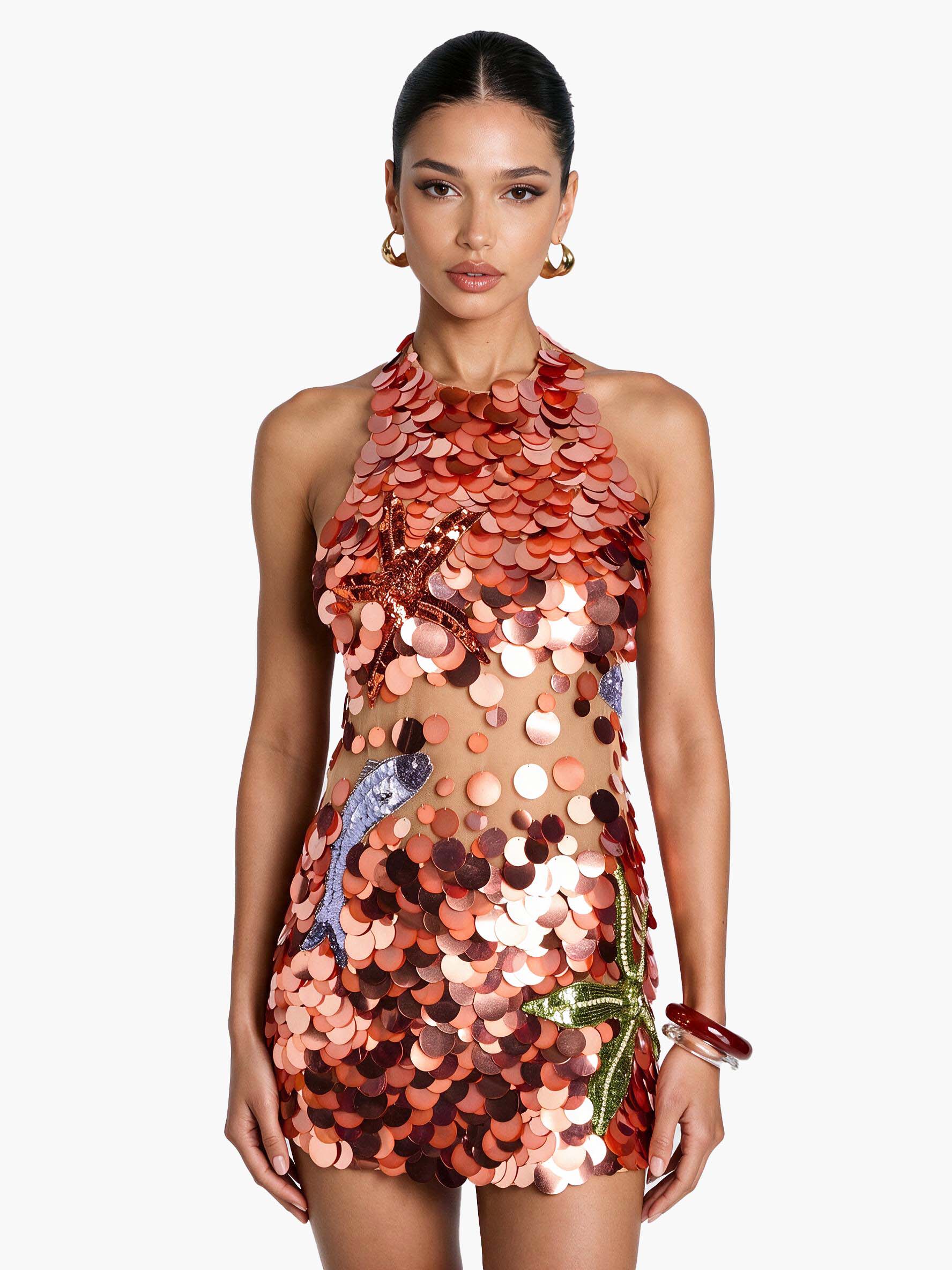 Robe mini dos nu à sequins