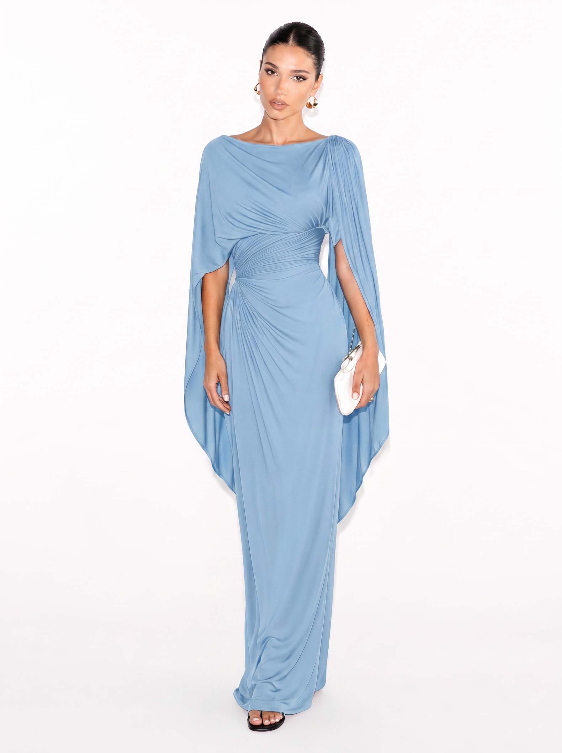 Robe Maxi Slim Fit avec Encolure Bateau Plissée