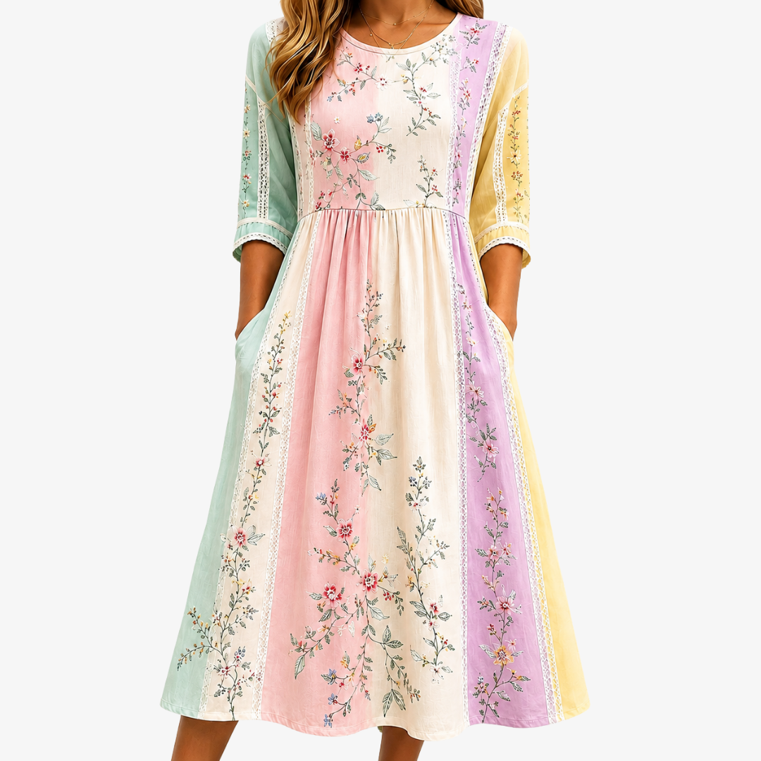 Robe Midi à Poches en Panneaux Pastel
