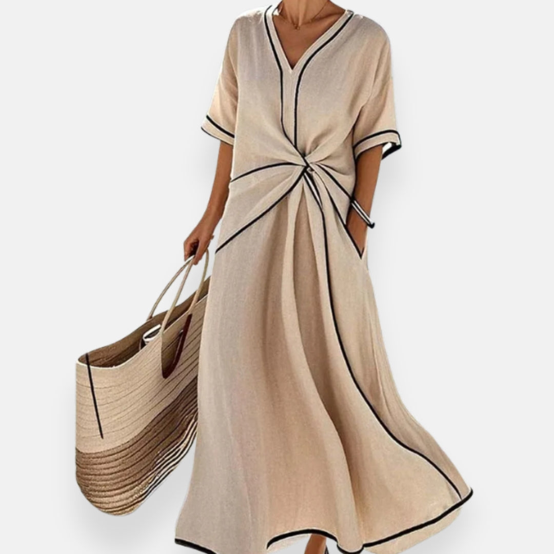 Robe avec nœud et bordures contrastées