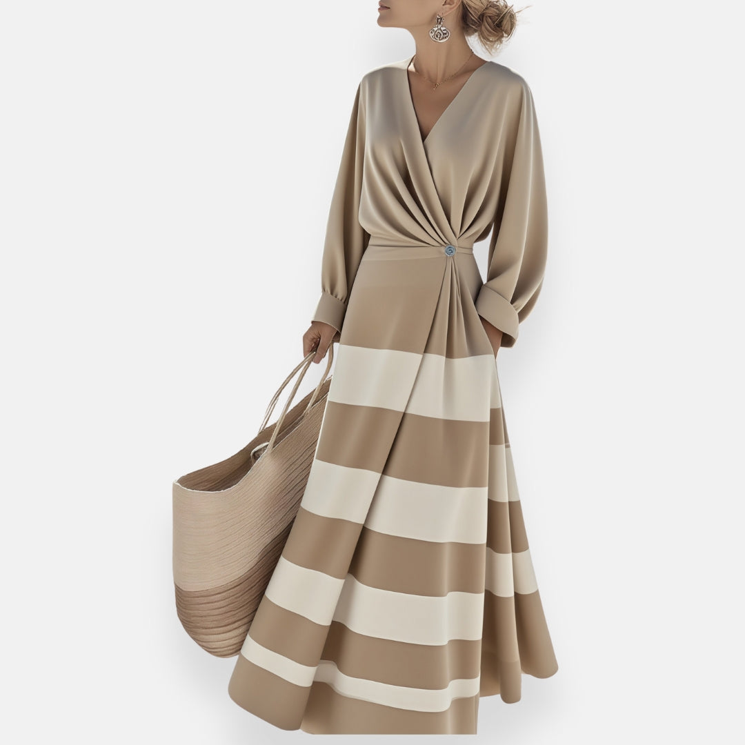 AliceLeon™ | Robe rayée avec nœud drapé
