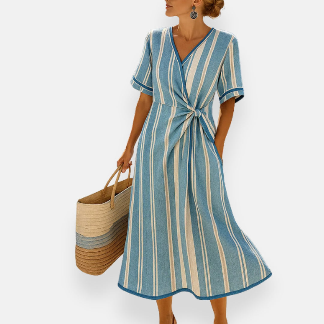 AliceLeon™ | Robe Rayée avec Nœud Drapé
