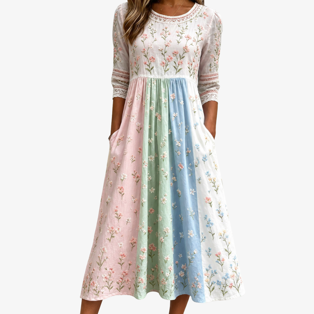 Robe Midi Florale Pastel avec Poches Meadow