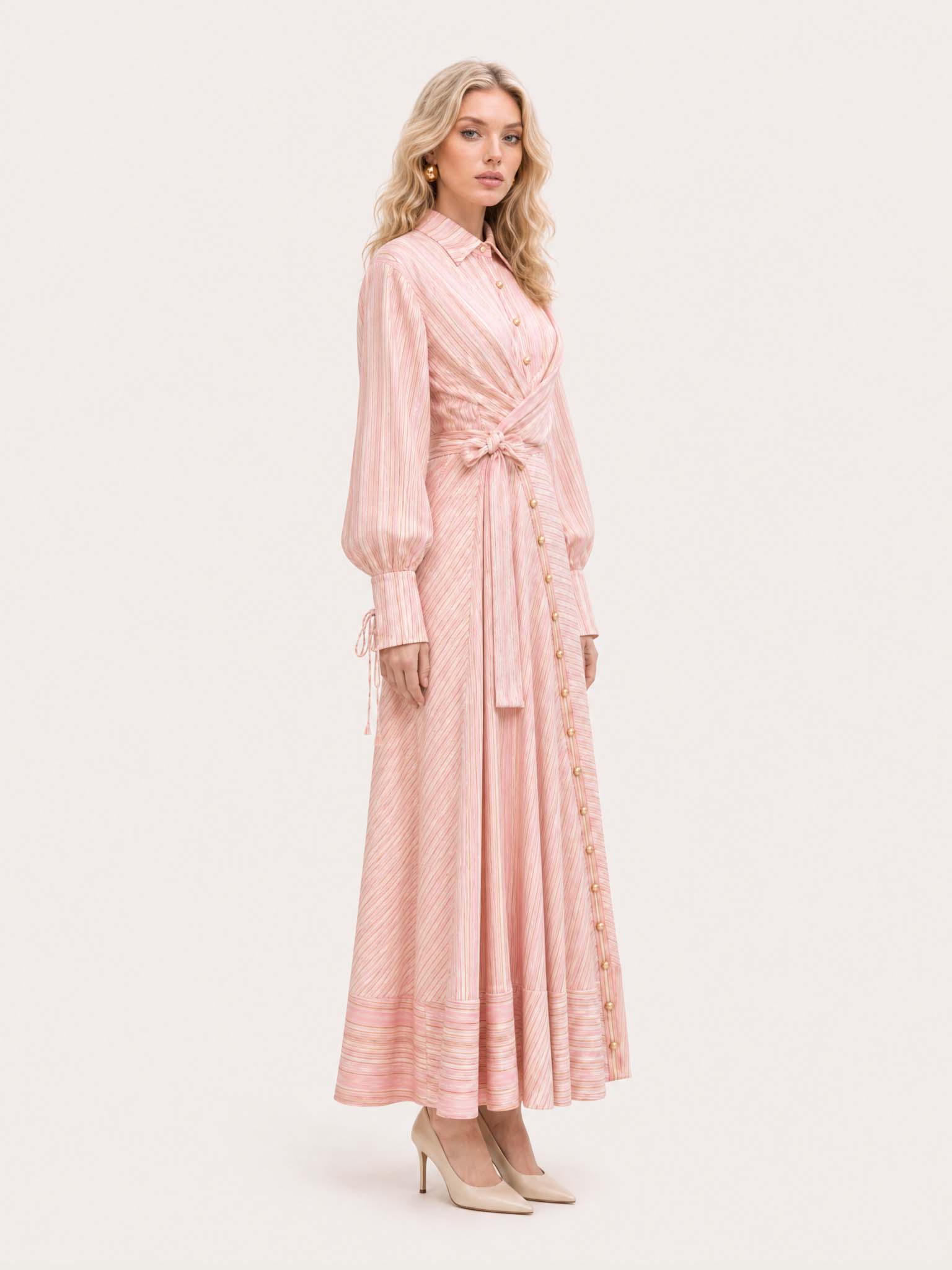 Robe maxi rose ceinturée