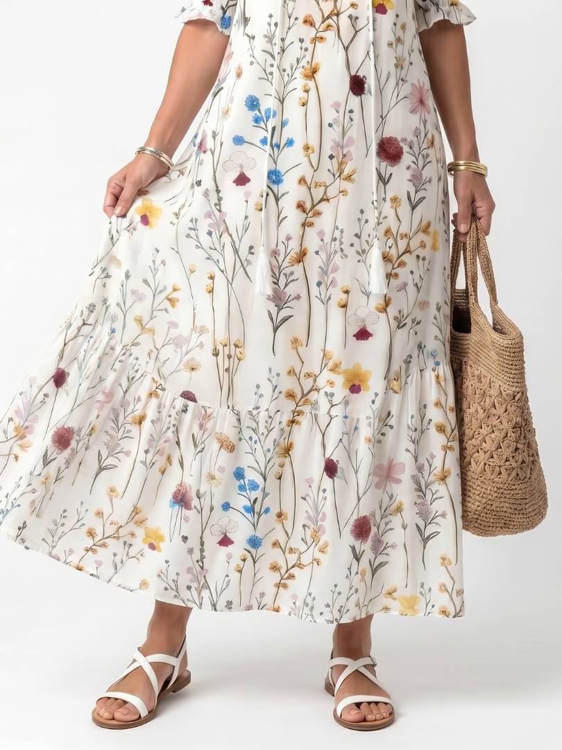 Sylvie | Robe Midi à Nouer avec Motif Botanique