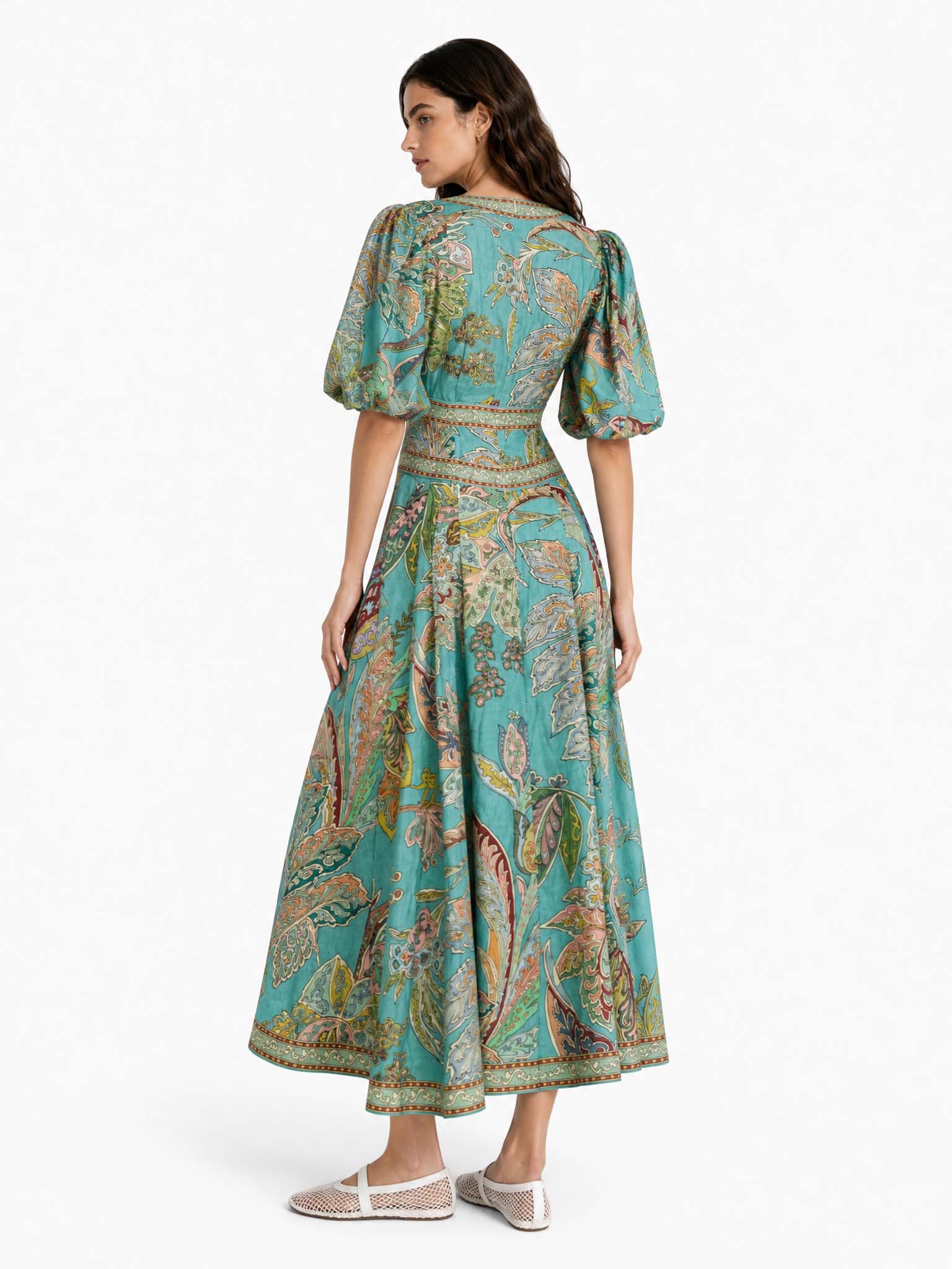 Robe midi satinée fleurie