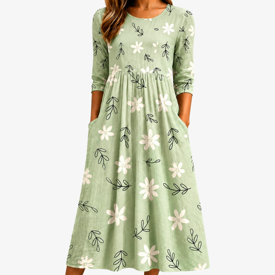 Robe Midi Fleur de Sauge à Poches