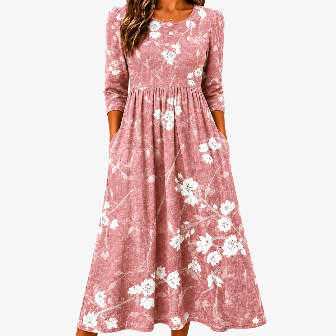 Robe Midi Grace Rose à Poches