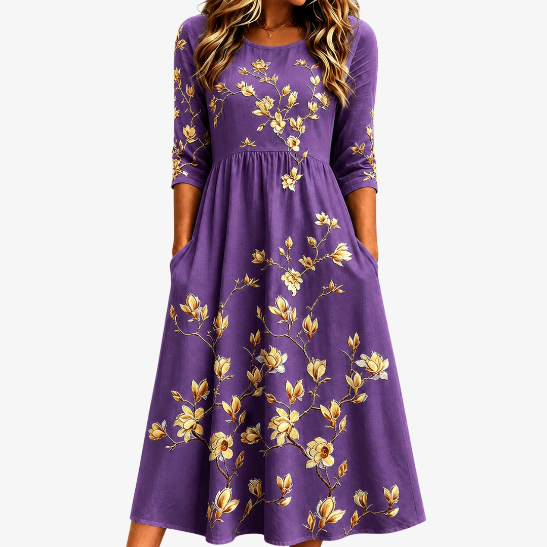 Robe Midi Poche Golden Magnolia Charm