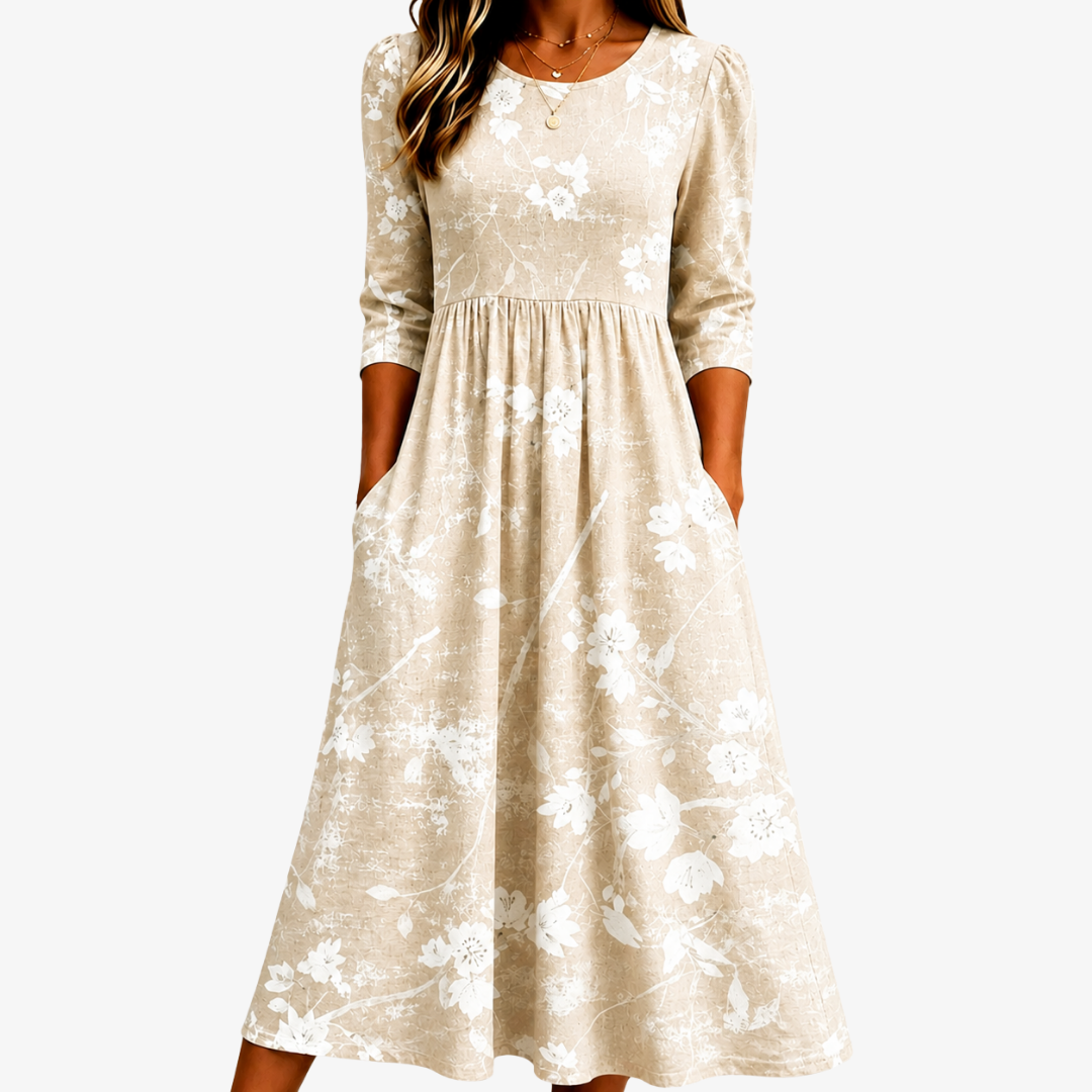 Robe Midi Douce à Motif Fleurs des Champs