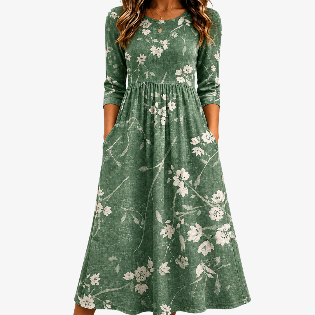 Robe Midi Relaxed Poche Evergreen Bloom
