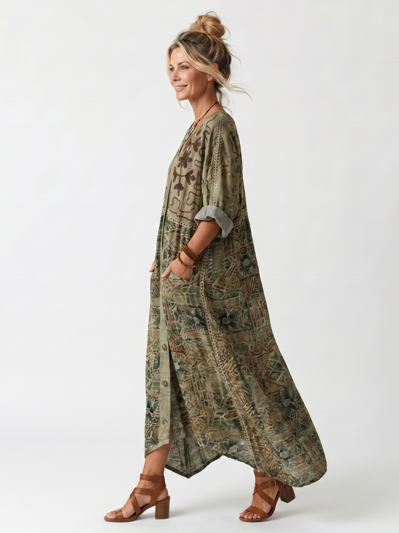 Aleta | Robe Midi Boutonnée à Poches