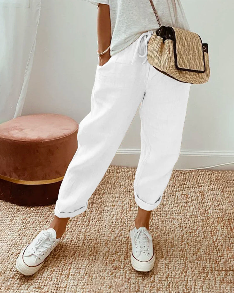 Pantalon Décontracté Élégant à Taille Haute