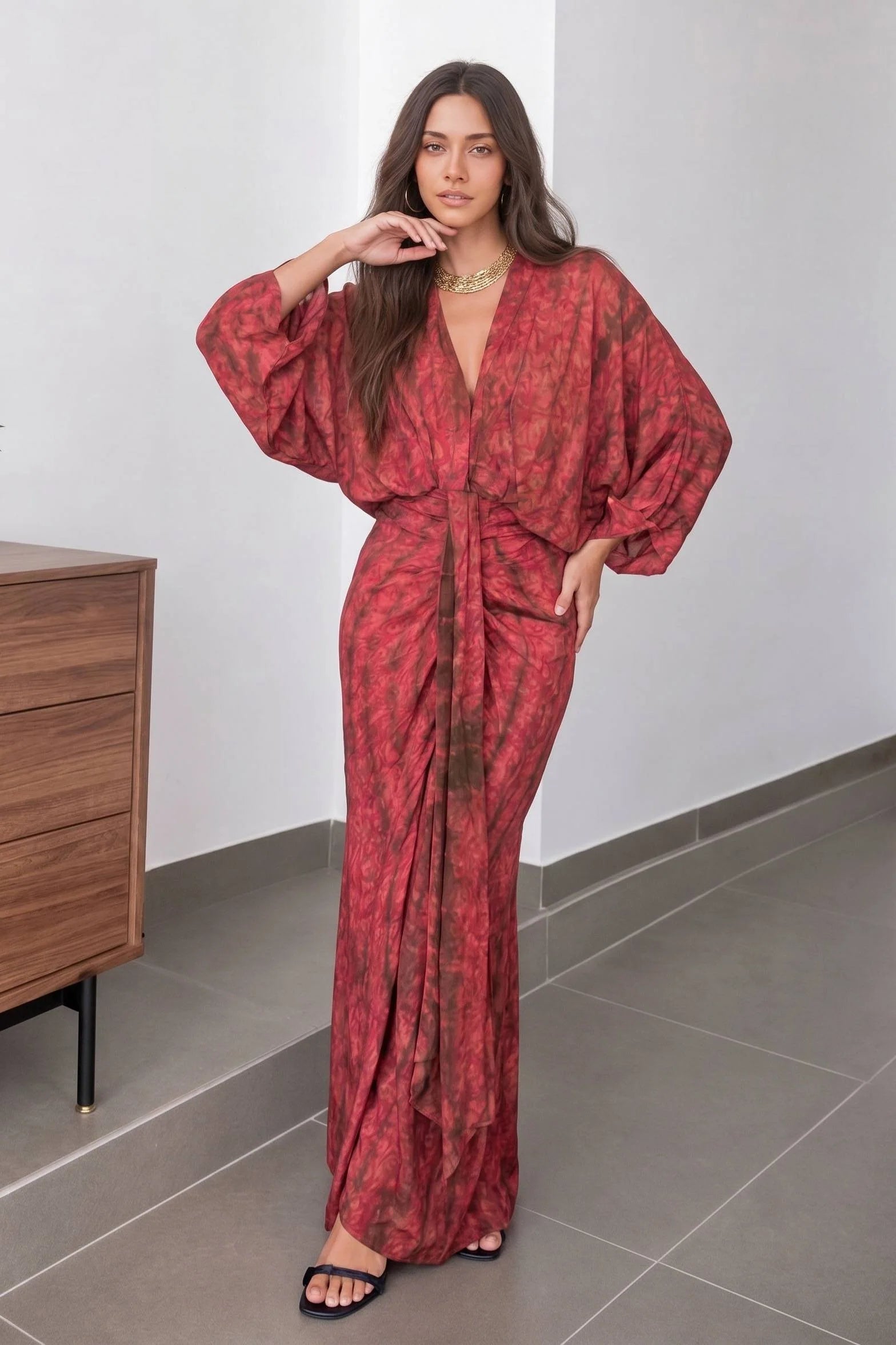 Kimono-Style Printed Robe