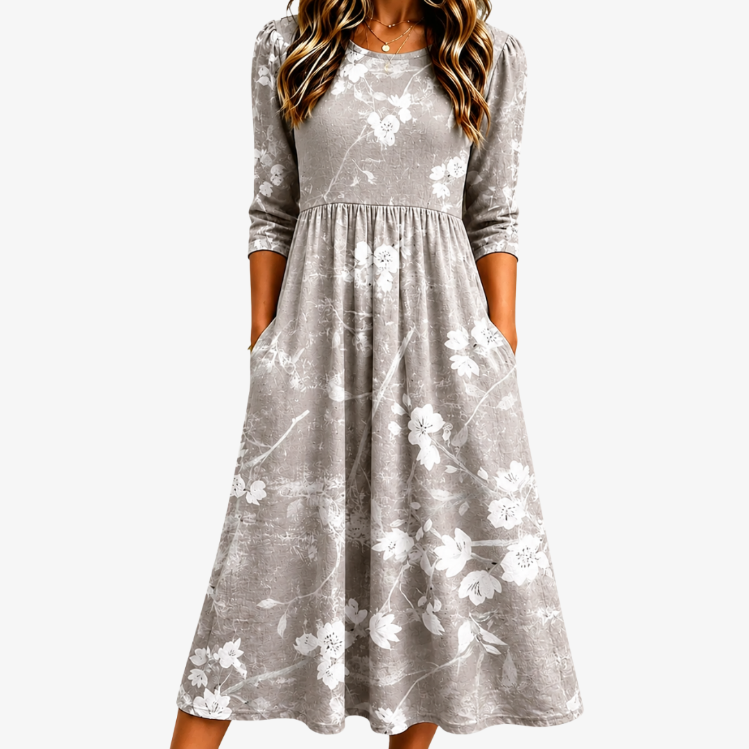 Robe Midi Grace Fleurie Argentée