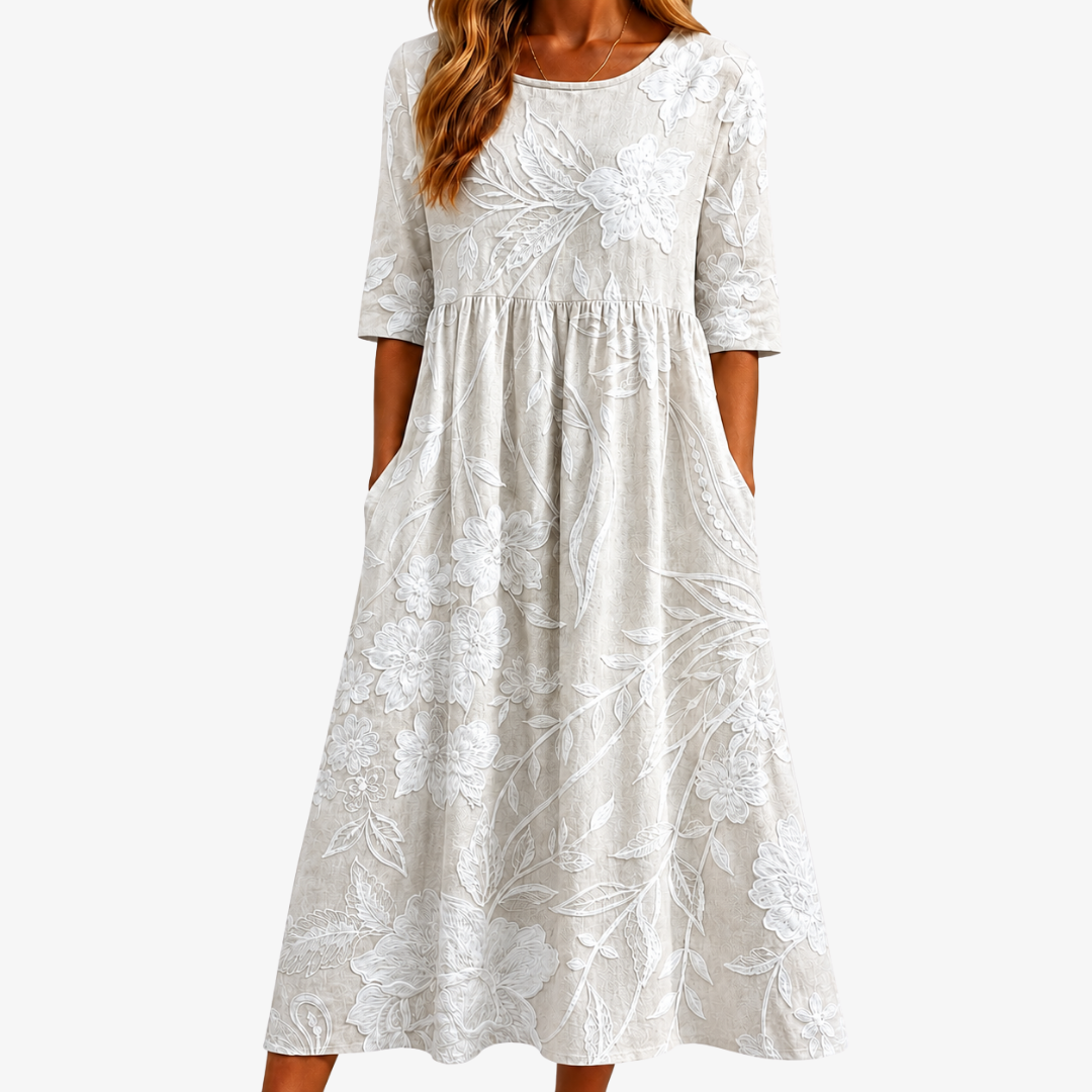 Robe Midi Élégante avec Poches Whispering Garden