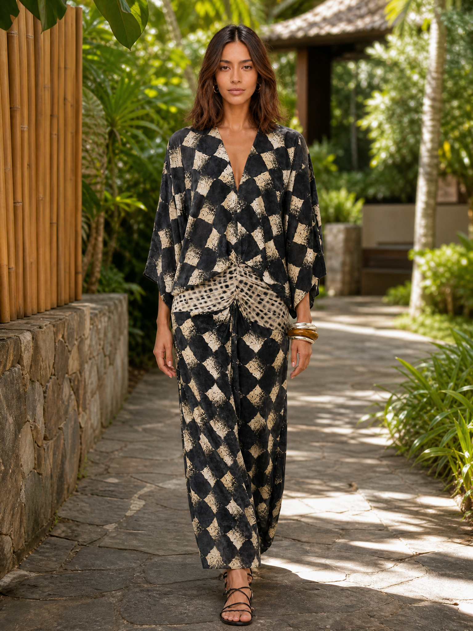 Robe maxi kimono abstraite
