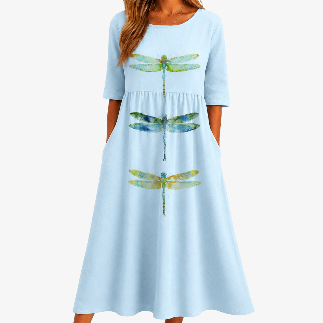 Robe Midi Prairie Ciel à Poches