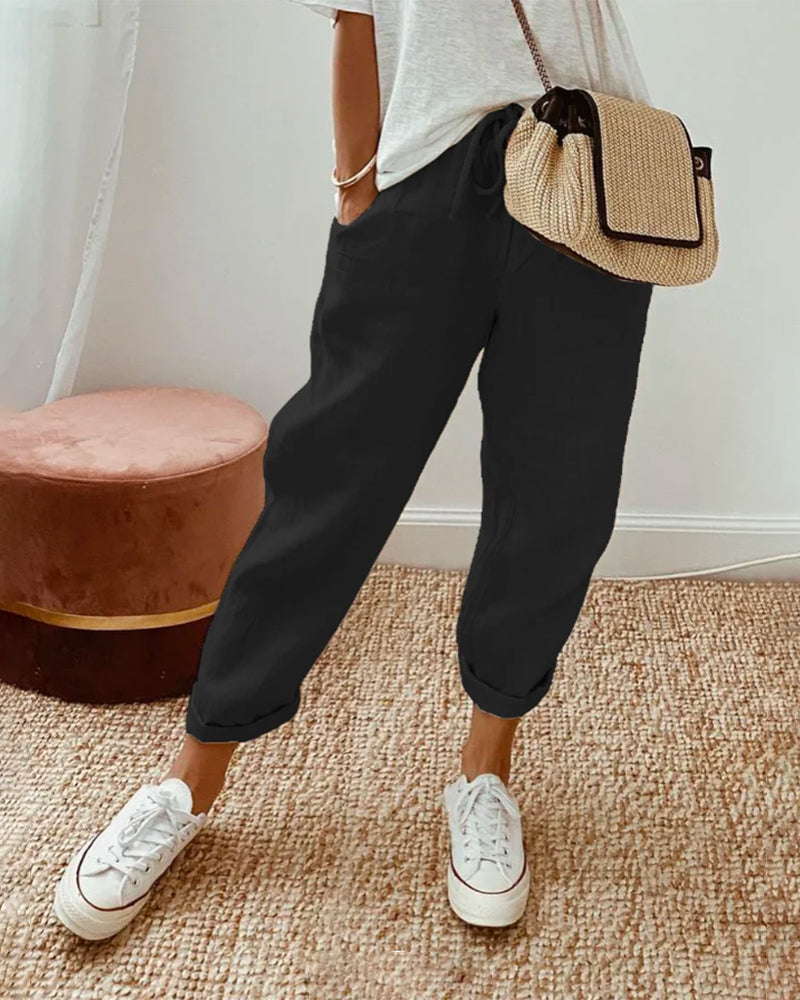 Pantalon Décontracté Élégant à Taille Haute