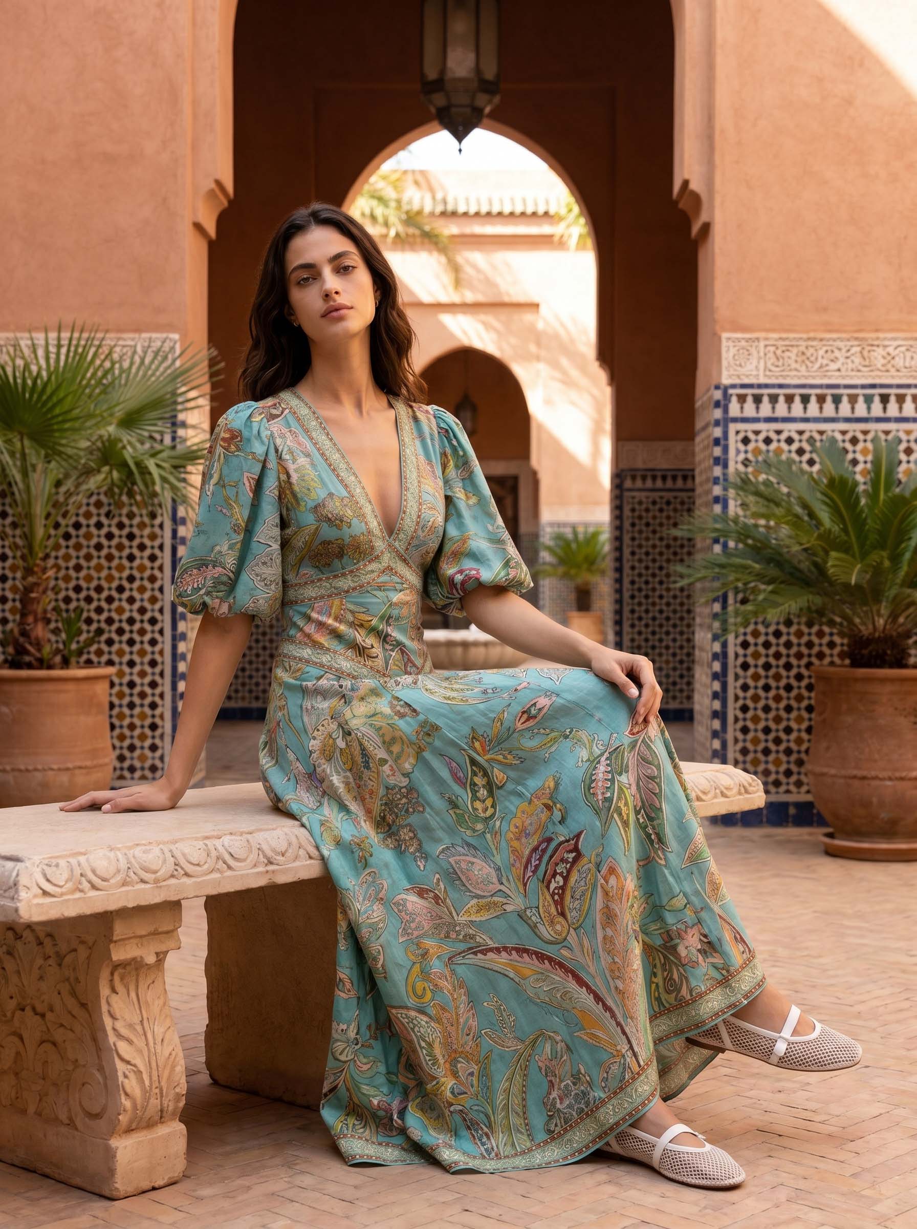 Robe midi satinée fleurie