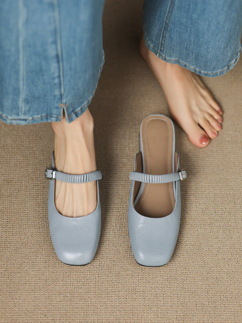 Mules Mary Jane en Cuir Authentique Novie