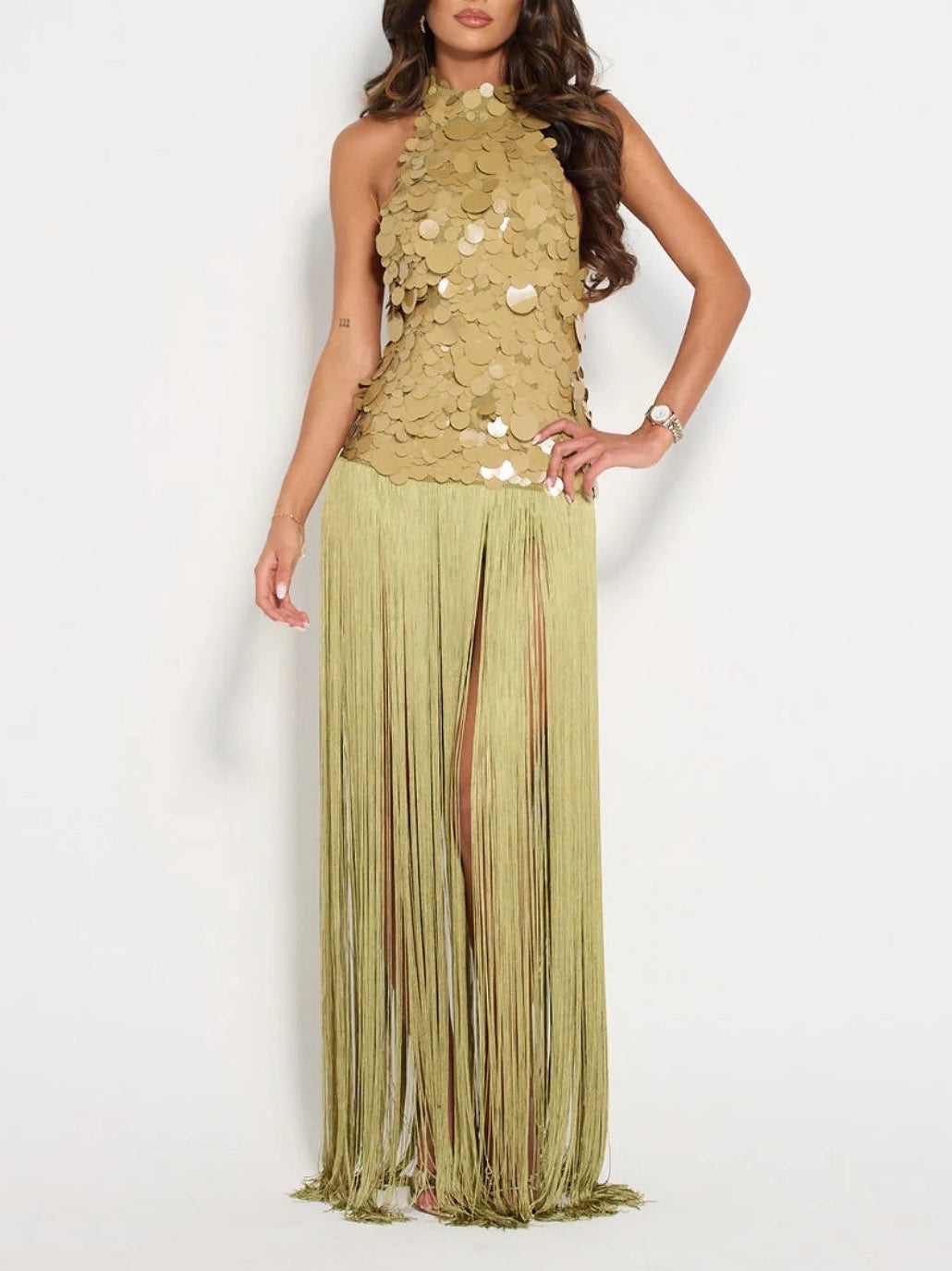 Robe maxi sequins dos nu