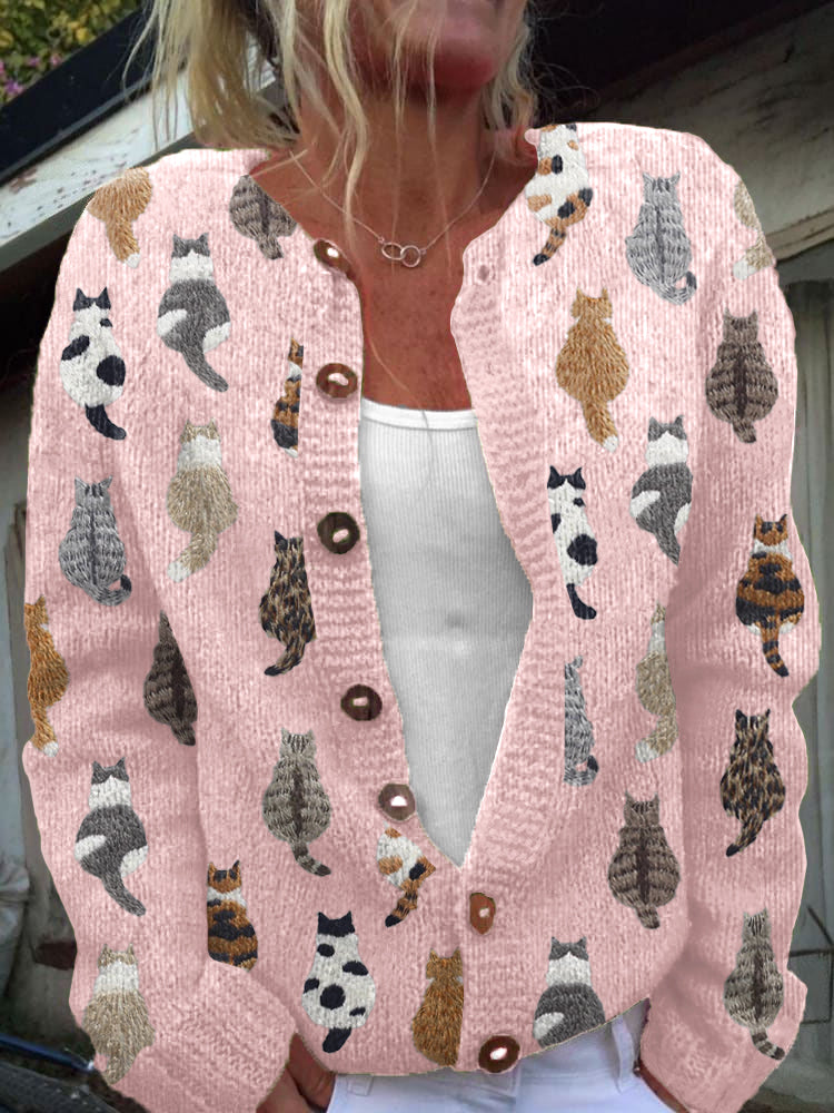 Charlotte™ | Cozy Printed Cat Cardigan