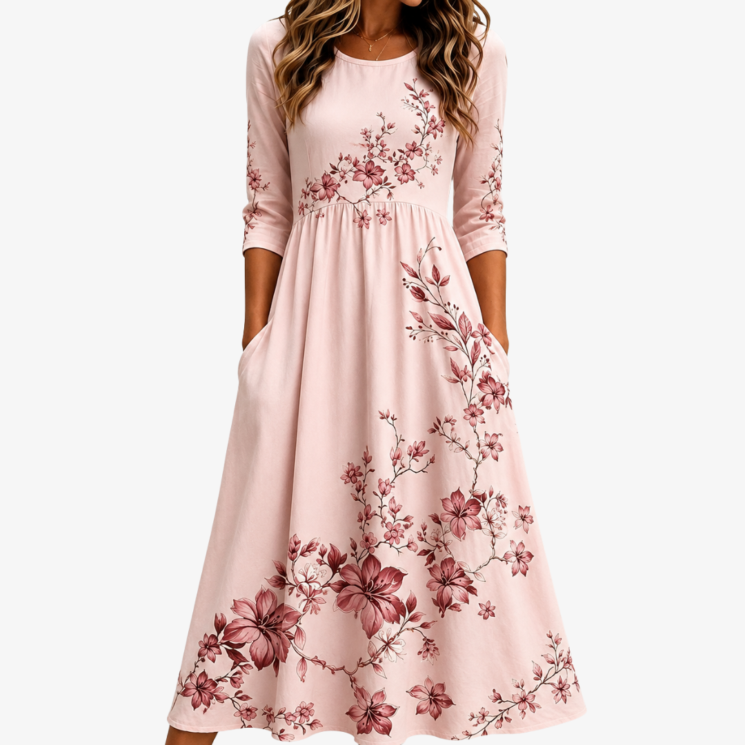 Robe Midi Élégante avec Poches - Jardin de Roses