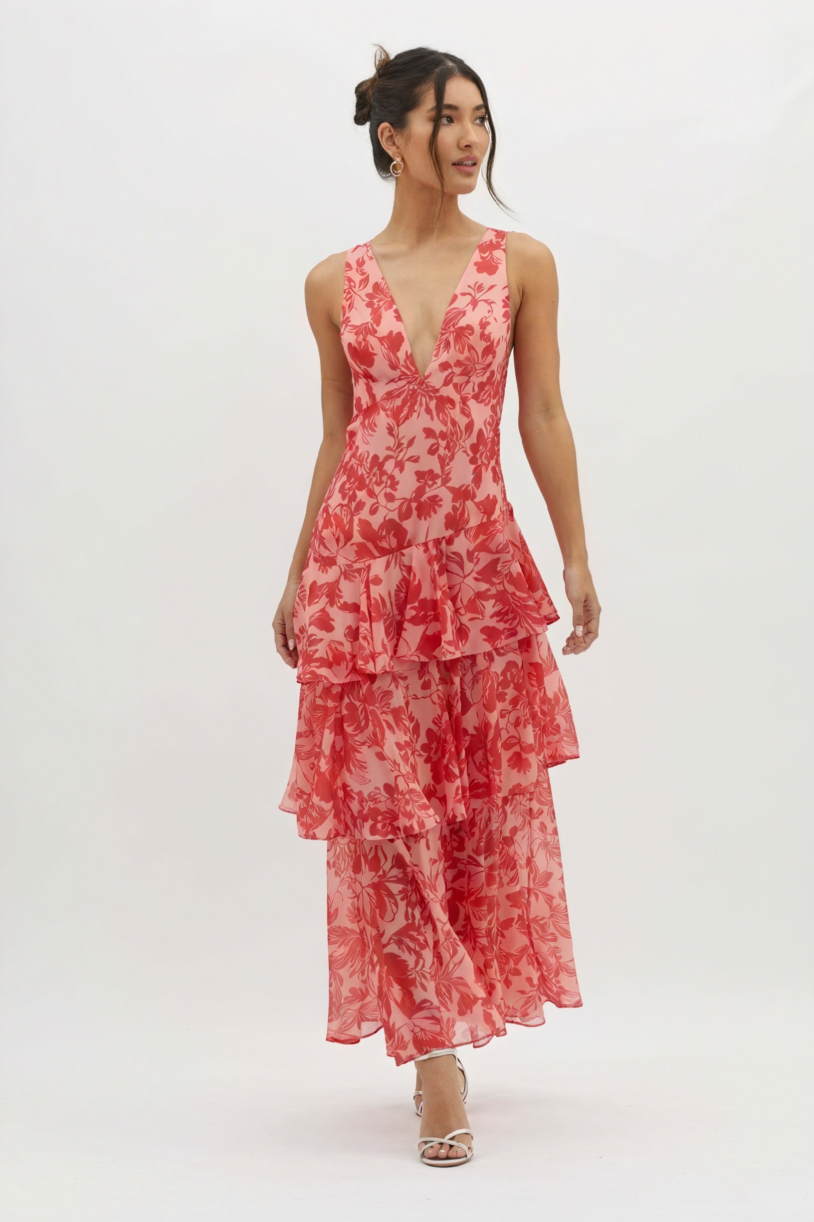 Robe Fleurie à Décolleté Plongeant