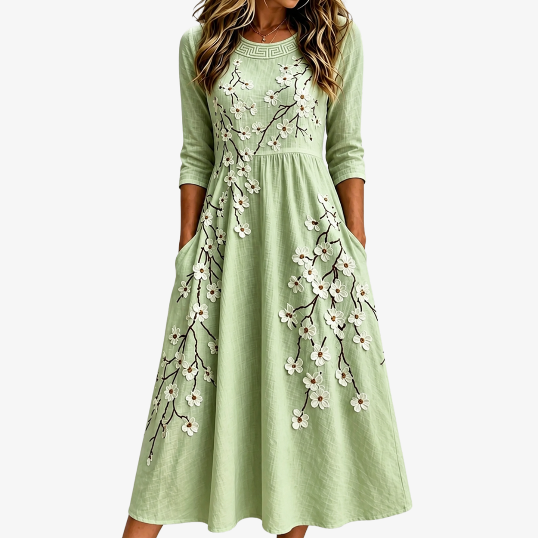 Robe Midi Jardin de Sauge à Poches